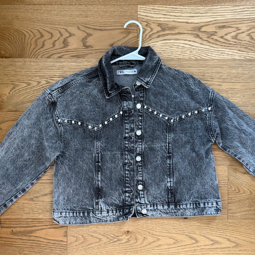 Zara Studded Washed Black Denim Jacket